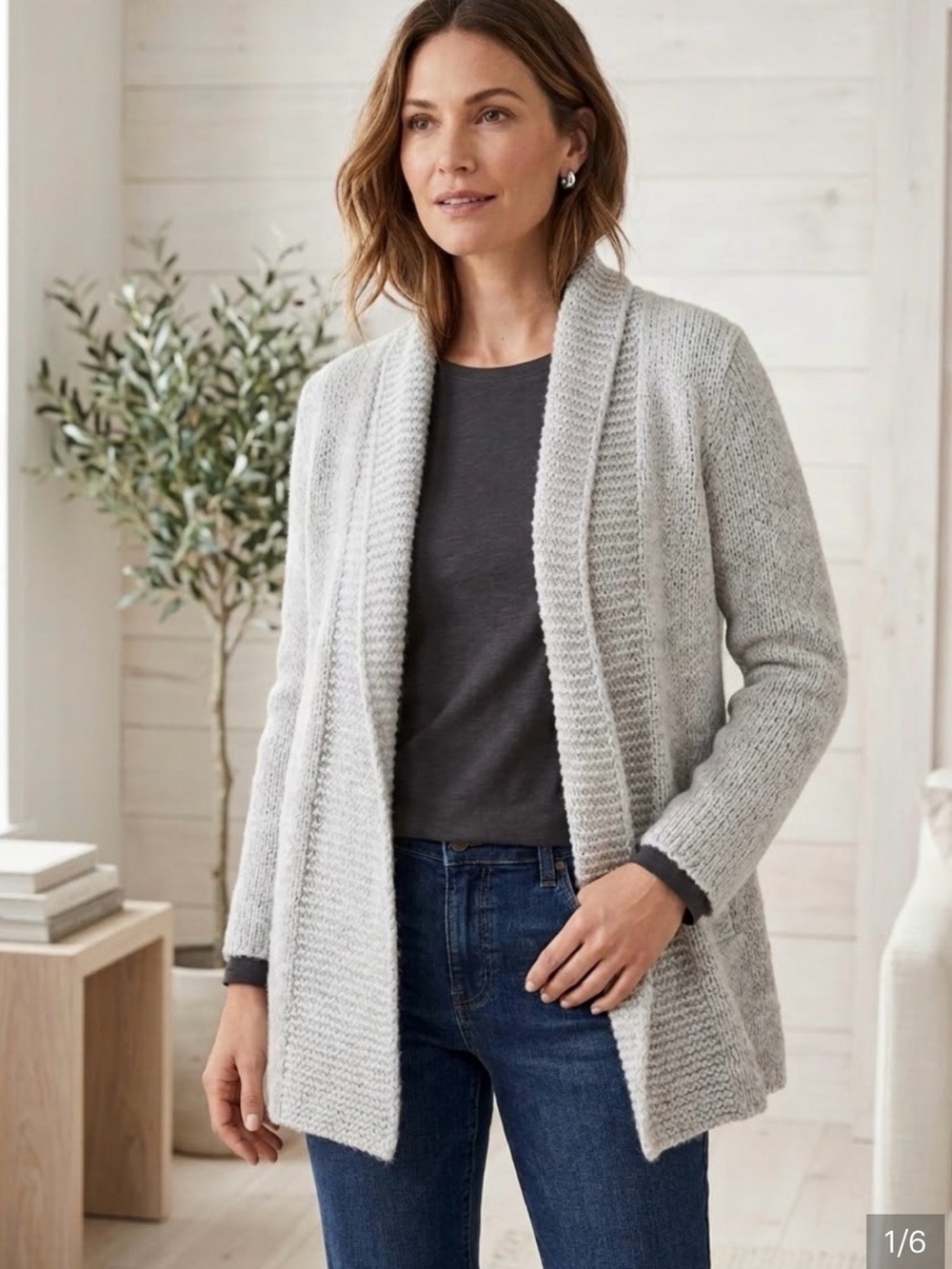 J. Jill Grey Open Front Chunky Knit Alpaca Blend Cardigan